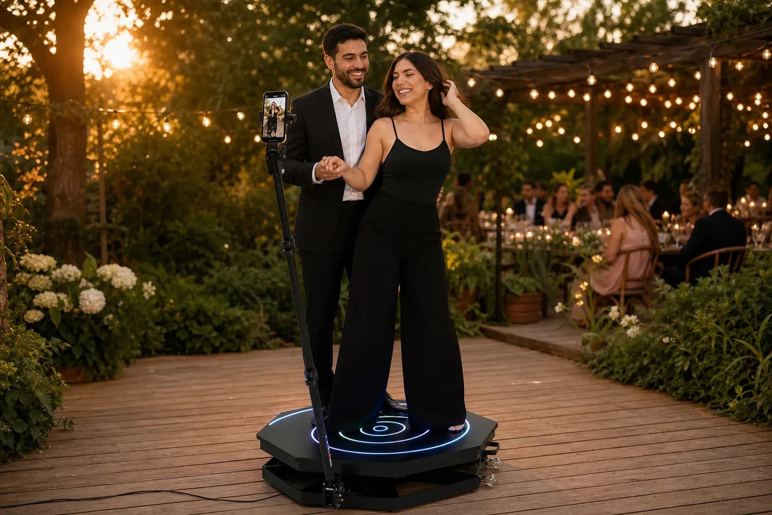 360 photo booth at an outdoor garden event